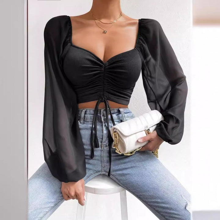 Trendy top for women with ruffles and long puff sleeves Lune London