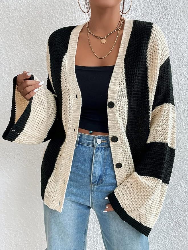 Ladies stylish cardigan with wide block stripes Lune London