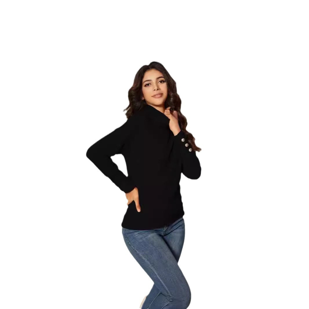 Women Modern Turtleneck Sweater with Button Detail Lune London