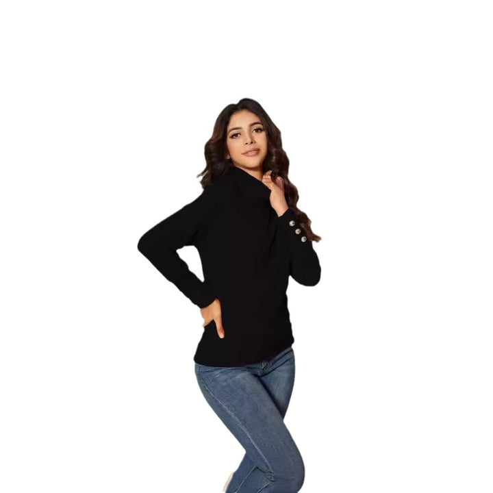 Women Modern Turtleneck Sweater with Button Detail Lune London