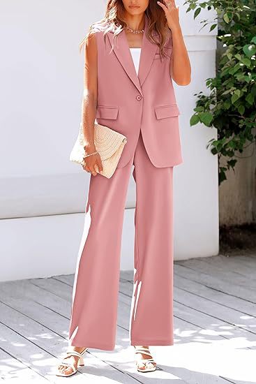Women's Sleeveless Blazer Set with Wide Cut Pants Lune London