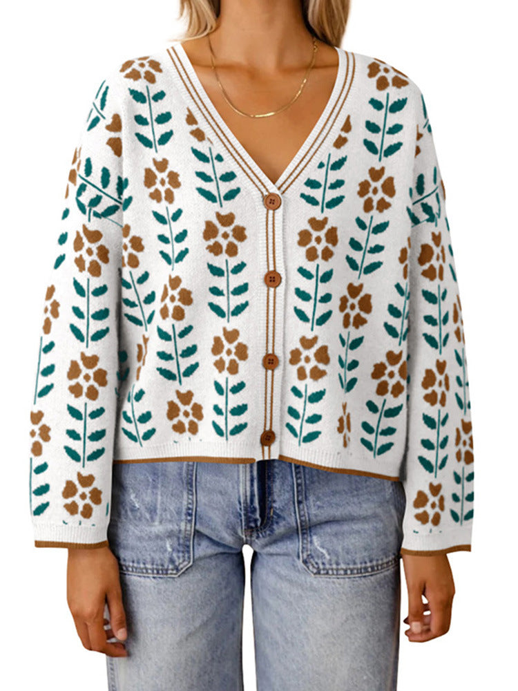 Women's knitted jacket with floral design and button details Lune London