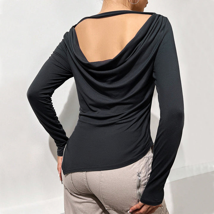 Blouse à manches longues pour femmes avec col cascade décontracté et partie arrière élégante Chic & Stil