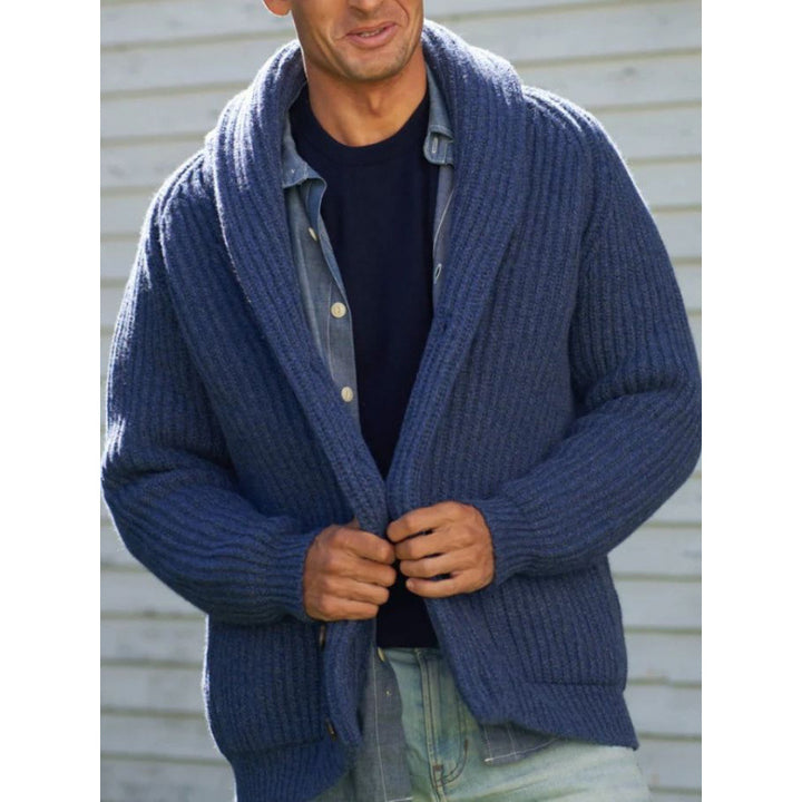 Knitted cardigan for men with draped lapel Lune London