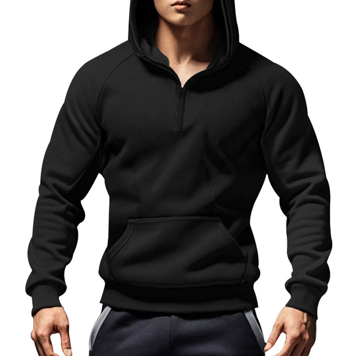 Men's sporty hooded sweatshirt with half-zip and practical pockets Lune London