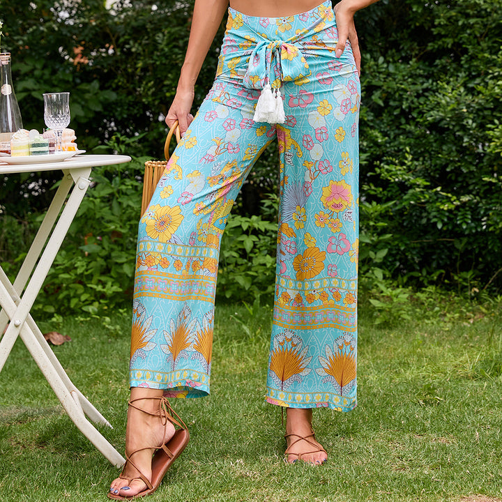 Pantalons palazzo pour femmes avec motif floral et ceinture élégante Chic & Stil