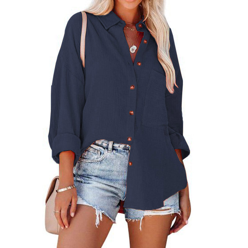 Chiffon shirt for women with wide sleeves and a practical chest pocket Lune London