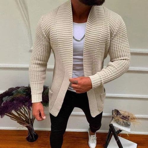 Men's knitted jacket with open design and deep collar Lune London