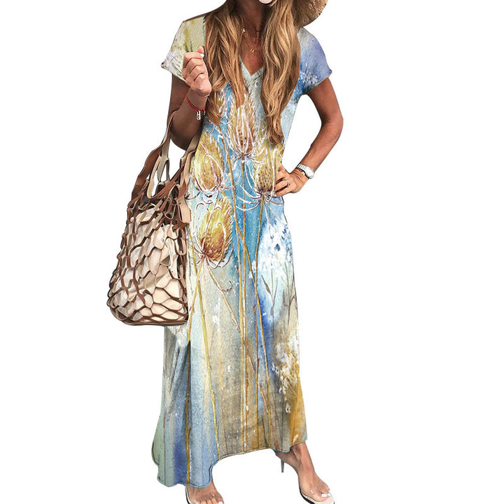 Maxi floral dress for women with V-neck design Lune London
