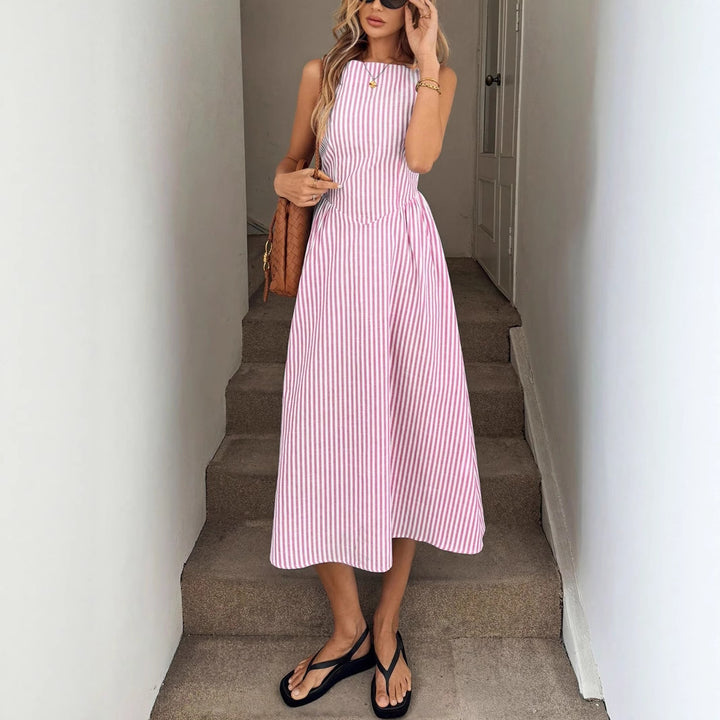 Midi dress for women with fine stripes and a fitted silhouette Lune London