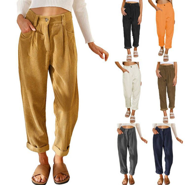 Wide corduroy pants for women with decorative pleats and practical pockets Lune London