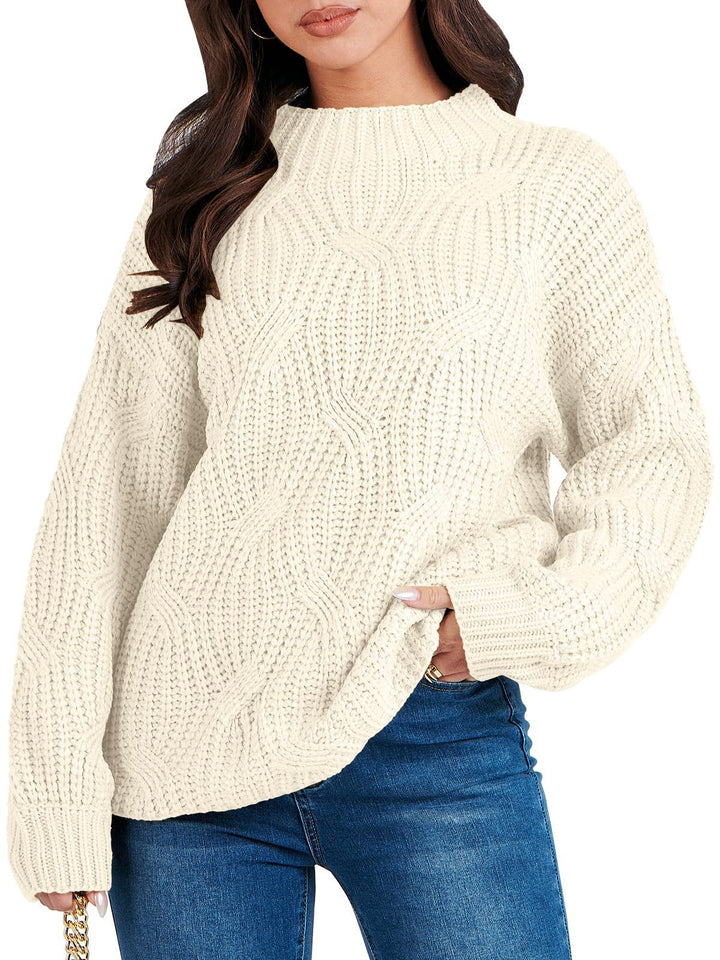 Ladies oversized knit sweater with extravagant wave pattern and high collar Lune London
