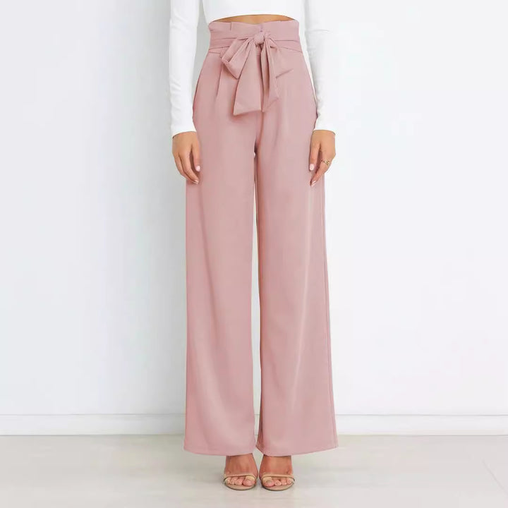 Wide fabric trousers for women with a tie belt and stylish pockets Lune London