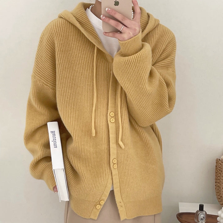 Casual knitted jacket for women with hood and button details Lune London