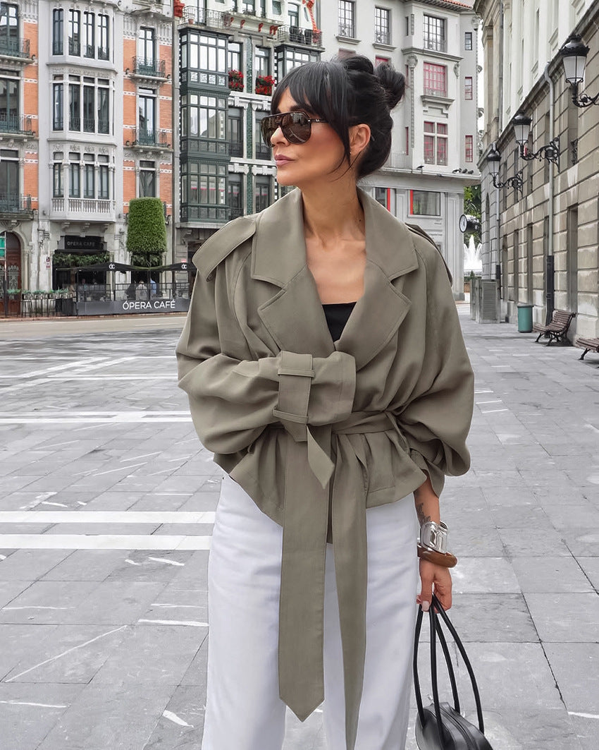 Oversized trench coat for women with adjustable belt and voluminous sleeves Lune London