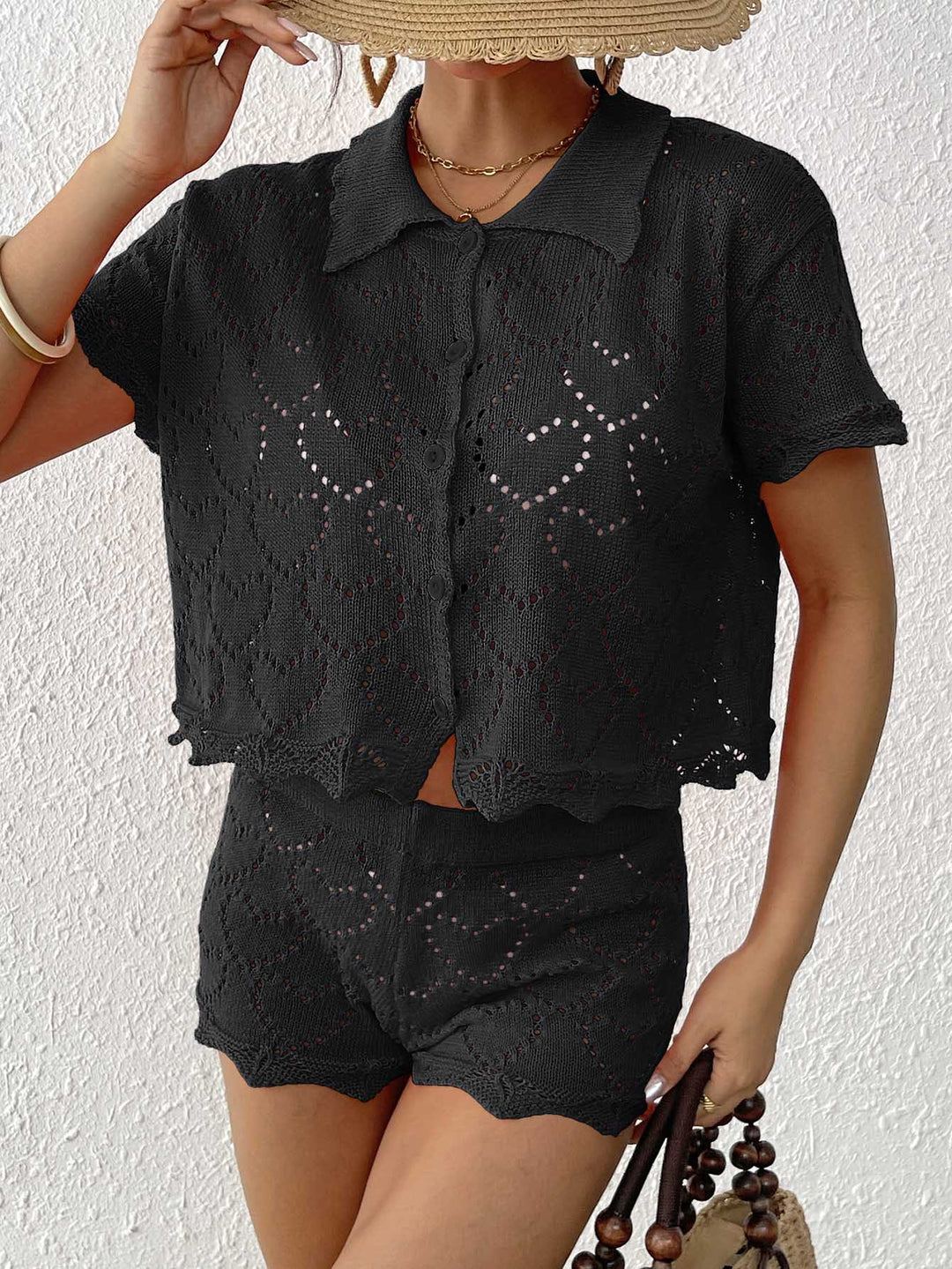 Women short knitted heart pattern set Lune London