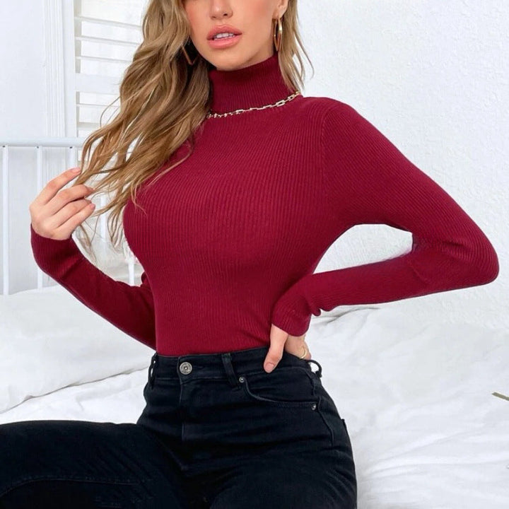 Women's Elegant Turtleneck Sweater with Fine Ribbed Texture Lune London