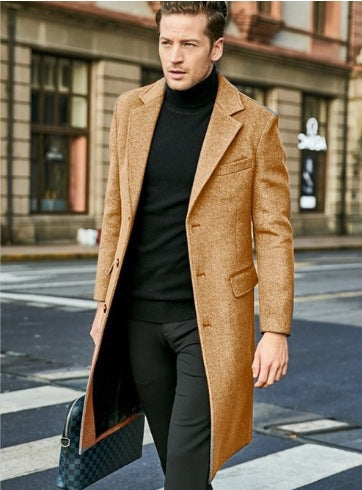 Elegant and modern long coat for men with textured upper fabric Lune London