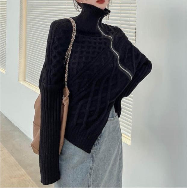 Women’s high-end knitted sweater with turtleneck and asymmetrical design Lune London