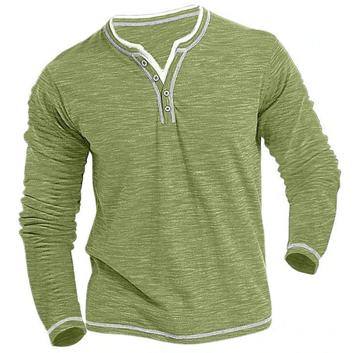 Men's Long Sleeve Henley T-Shirt with Contrast Stitching Lune London