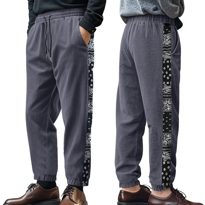 Men's leisure trousers with decorative side panels in bandana design Lune London