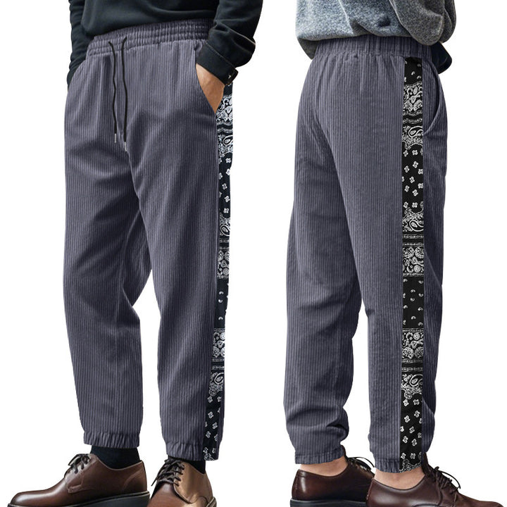 Men's leisure trousers with decorative side panels in bandana design Lune London