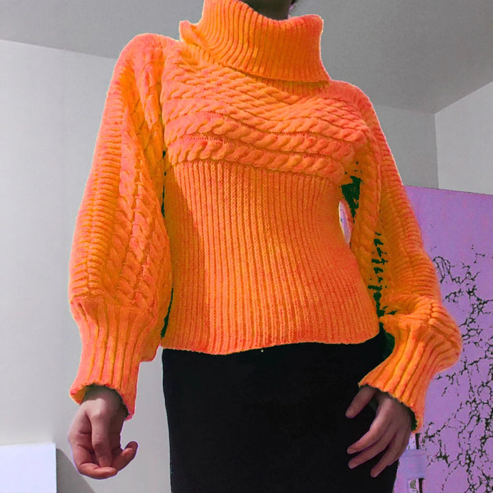 Women’s turtleneck sweater with textured braided pattern Lune London