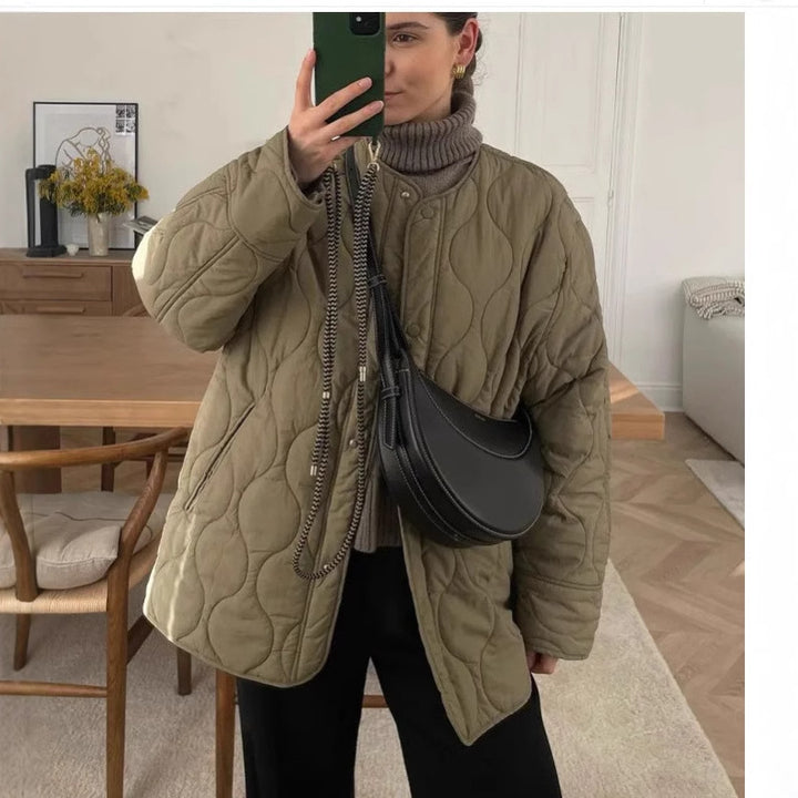 Quilted jacket for women with contemporary design and practical side pockets Lune London