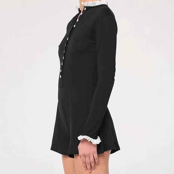 Women Elegant Long Sleeve Jumpsuit with Button Placket and Chic Ruffle Details and Style