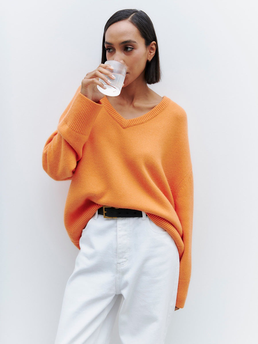 Ladies Oversized V-Neck Knit Sweater Lune London