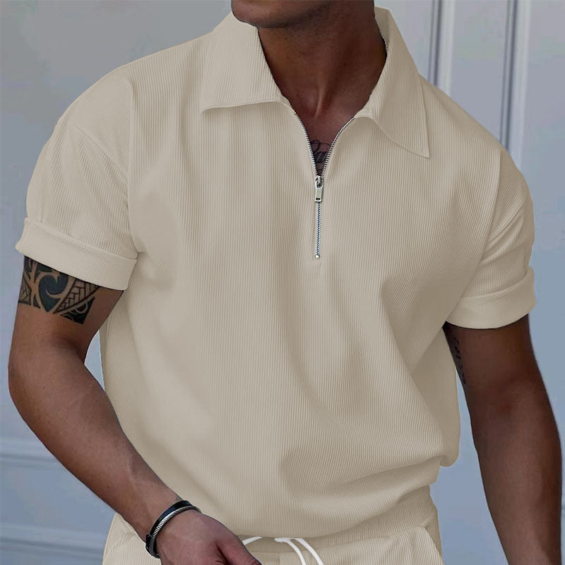 Short sleeve polo shirt for men with zip closure and structured fabric Lune London
