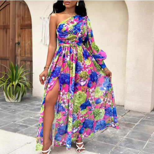 One-shoulder floral print maxi dress Lune London