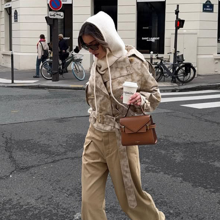 Fashionable women's trench coat with belt and hood Lune London