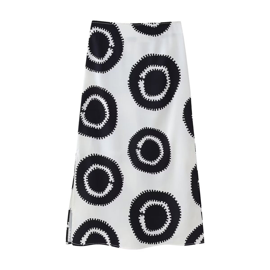 Women's maxi skirt with a modern graphic pattern and a side slit Lune London