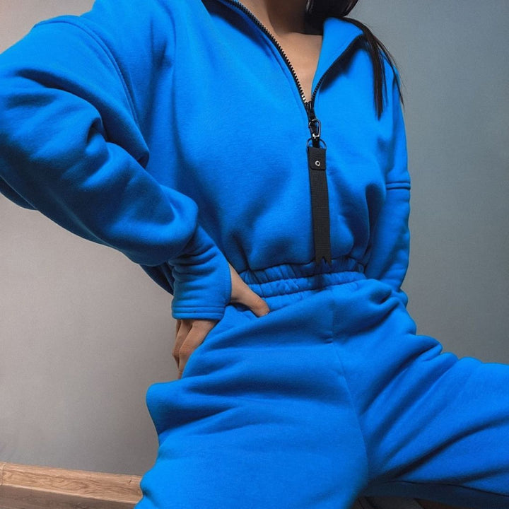 Women’s comfortable hooded jumpsuit with elastic waist and full zip Lune London