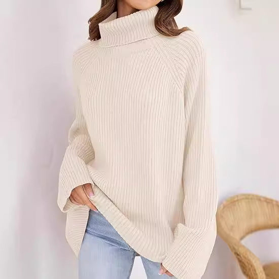 Ladies fine knit cashmere sweater with high collar and loose fit Lune London