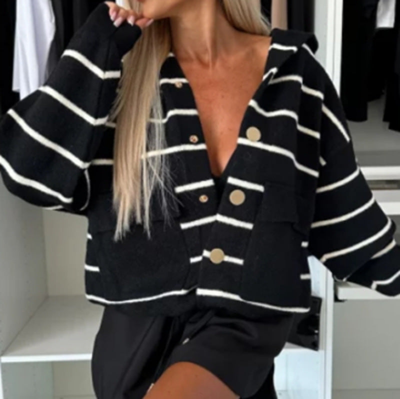 Cardigan Femme Grande Taille avec Rayures Large et Poches Pratiques Chic & Stil