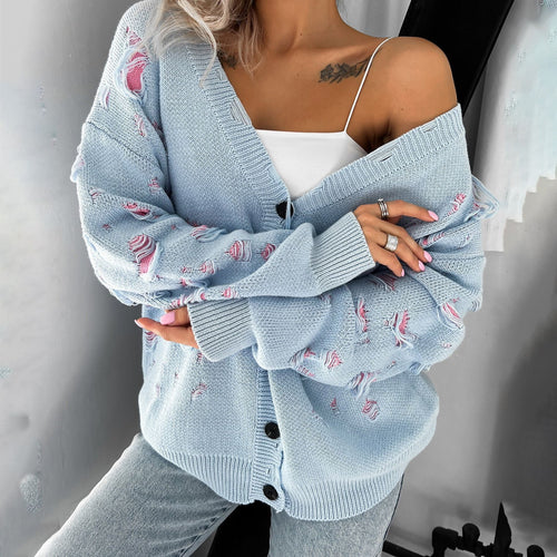 Oversized knit jacket for women with a floral design and a relaxed fit Lune London