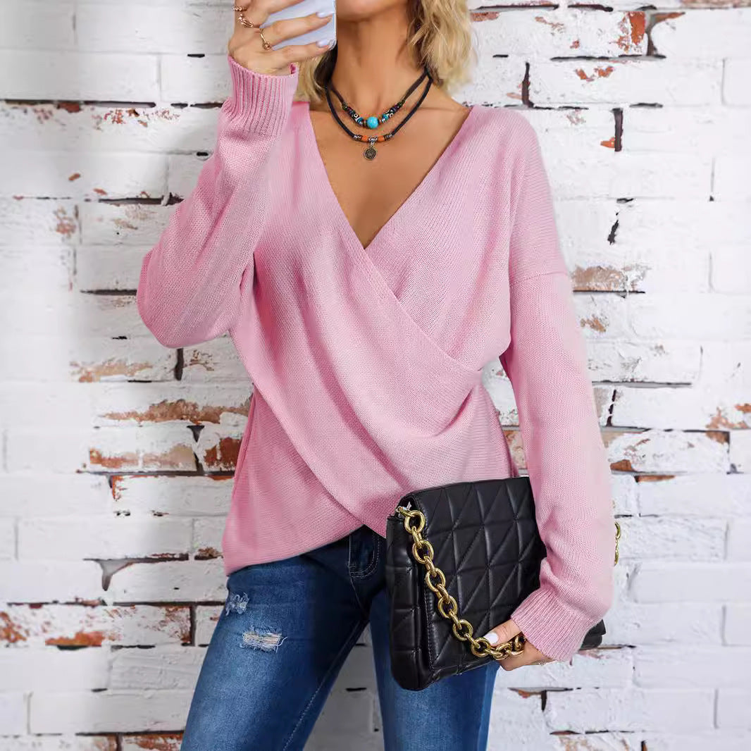 Women's wrap sweater with plunging V-neck and relaxed fit Lune London