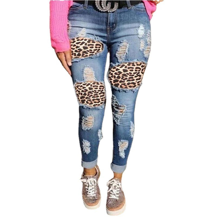 Ladies skinny jeans with leopard patch and vintage effects Lune London