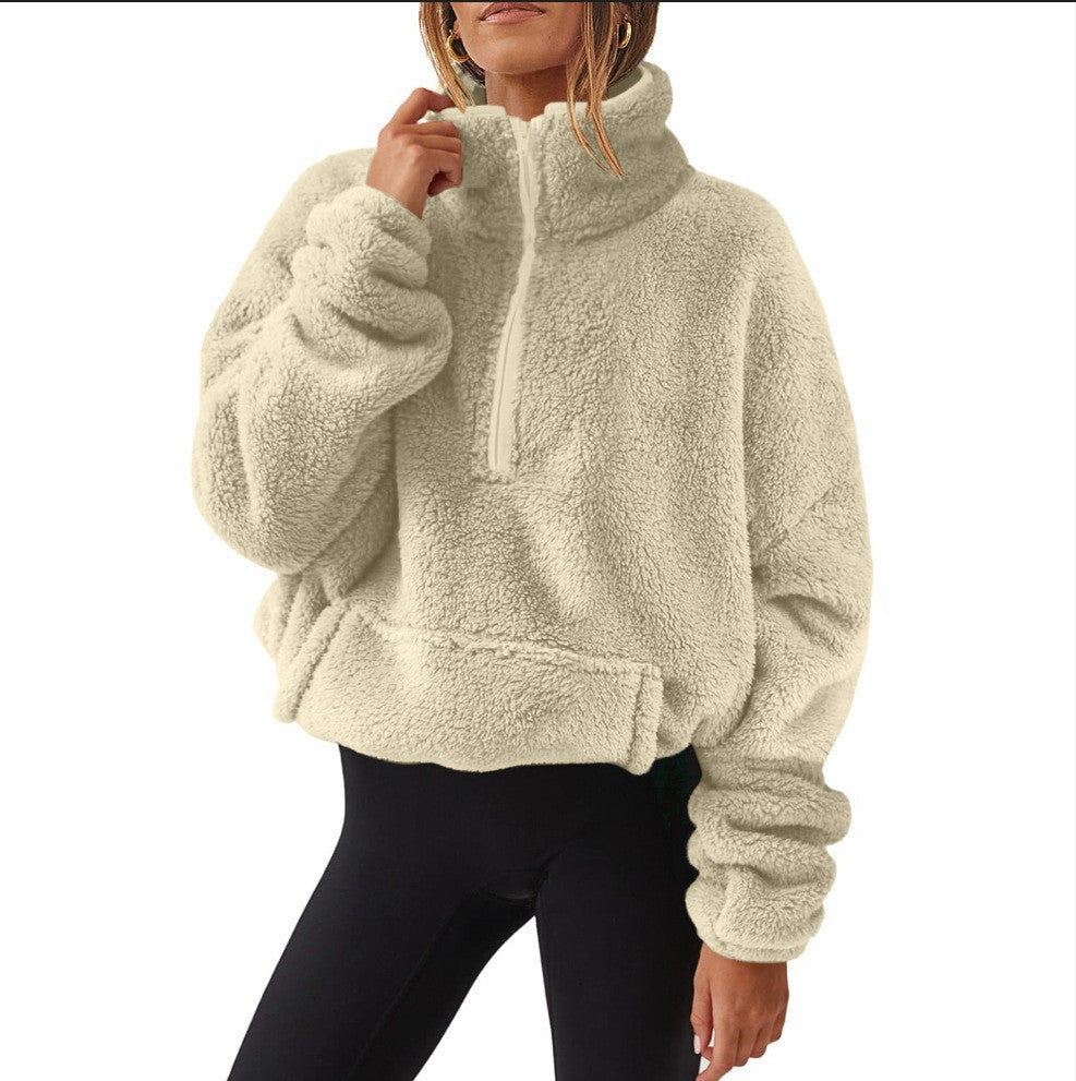 Ladies Cozy Fleece Sweater with High Collar and Zip Lune London