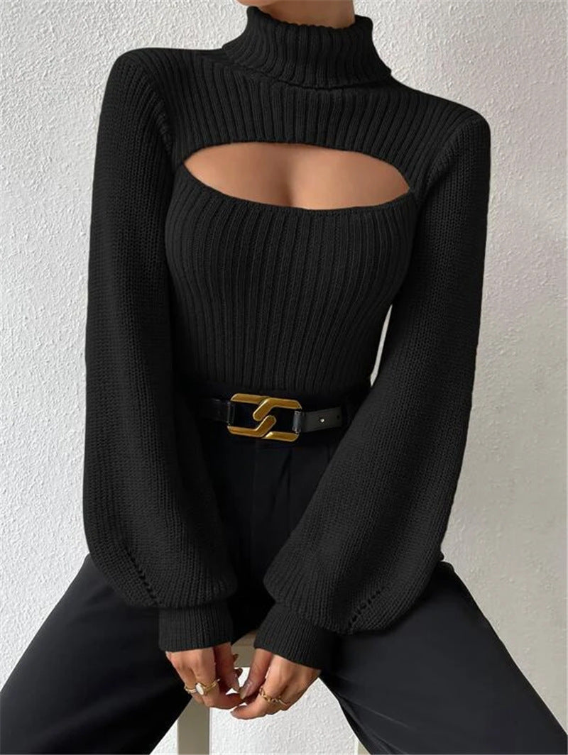 Women's knitted pullover with trendy cut and high collar Lune London