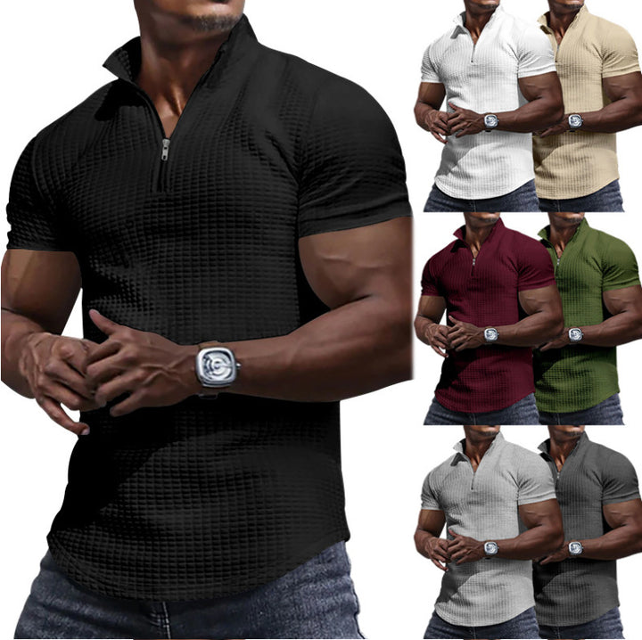 Functional short-sleeve shirt for men with modern stand-up collar and zipper Lune London