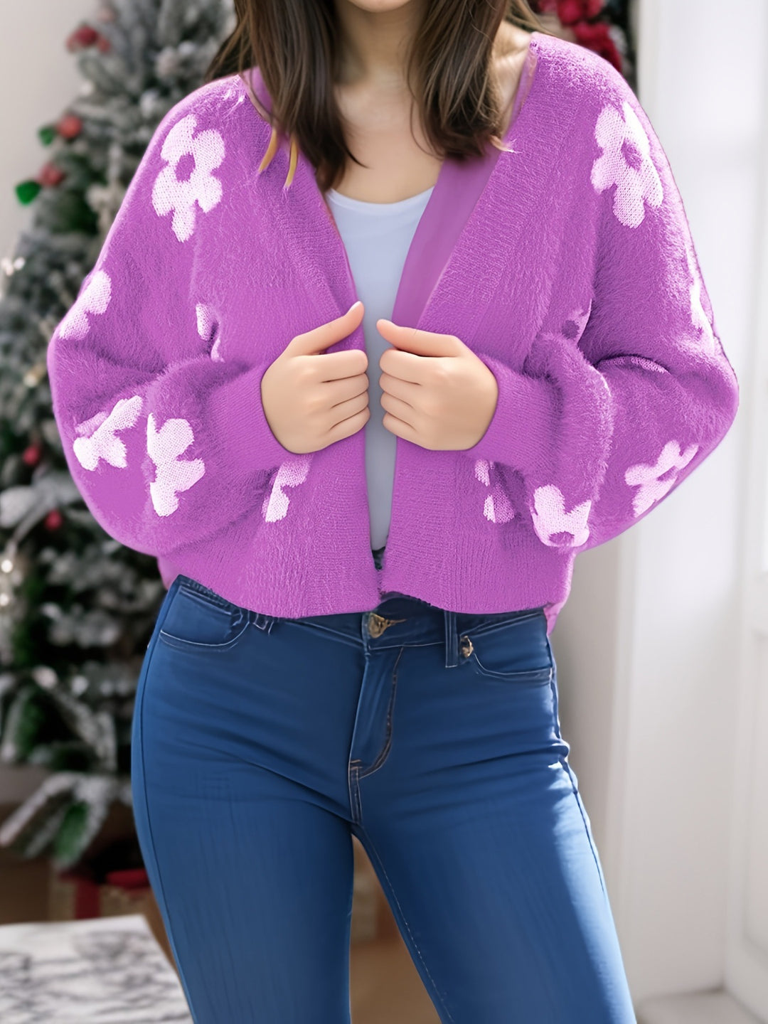 Ladies trendy cardigan with floral design Lune London