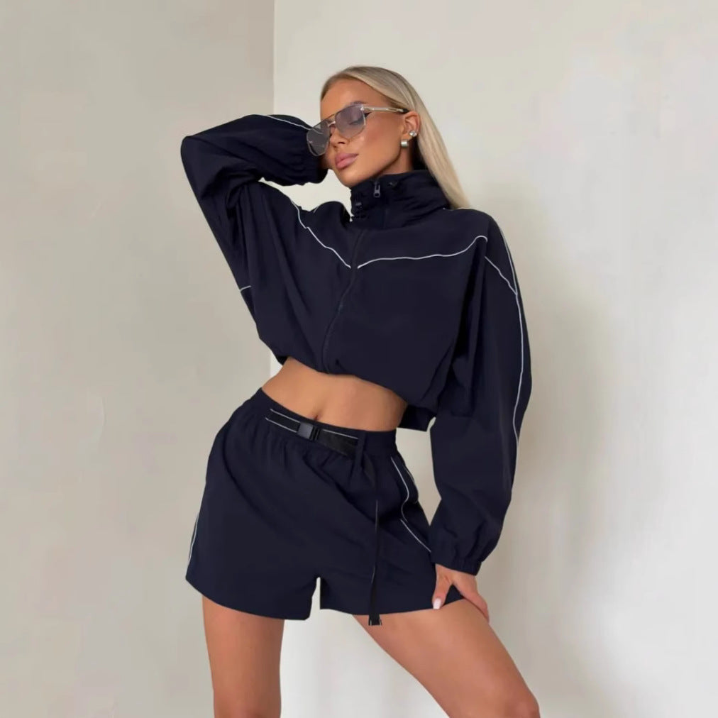 Sport leisure set for women with high collar jacket and Lune London shorts