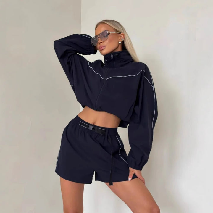 Sport leisure set for women with high collar jacket and Lune London shorts