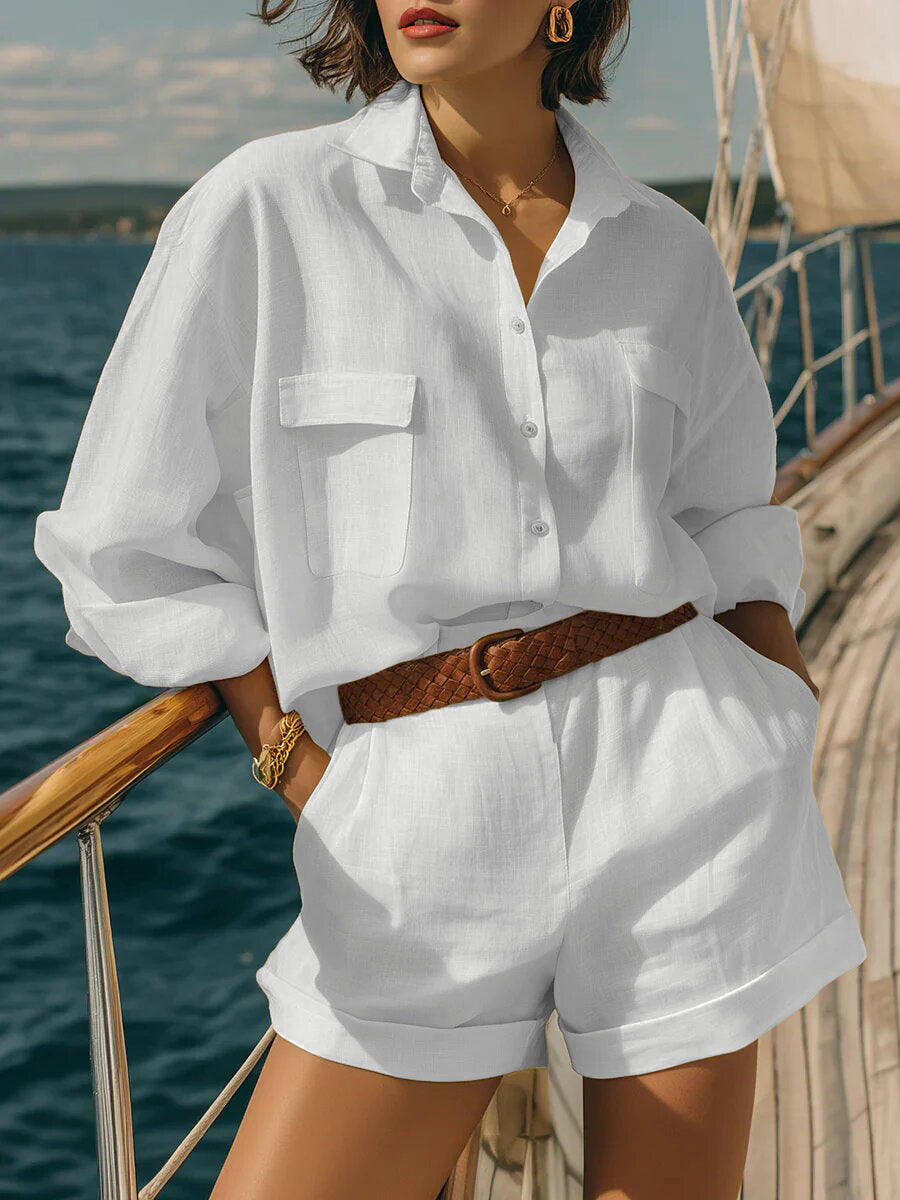 Women's Airy Short Sleeve Shirt and Shorts Set Lune London