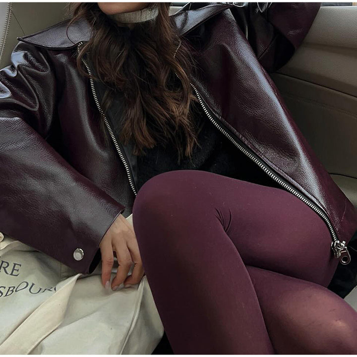 Women Modern Synthetic Leather Jacket with Oversized Fit and Classic Details Lune London