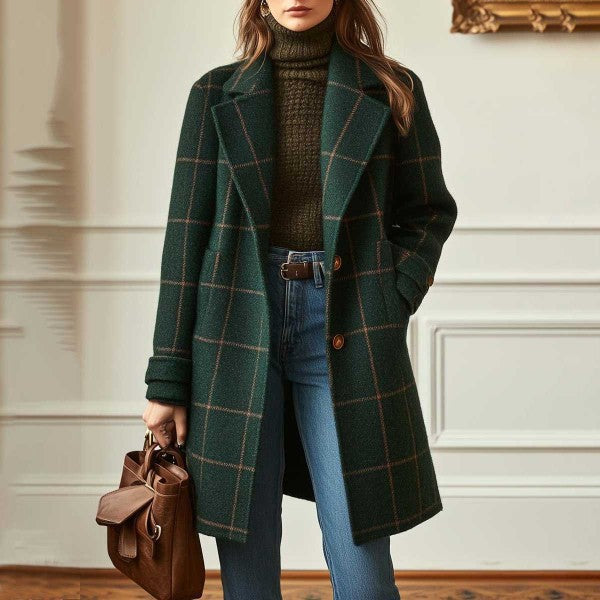 Manteau en laine à carreaux pour femmes Chic & Stil
