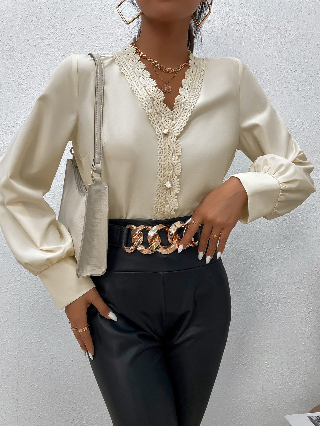 Ladies Elegant blouse with lace and button details Lune London